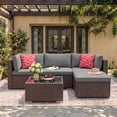 thumbnail image 2 of Lofka 5 Pieces Patio Furniture Set with Wicker Sofa and Tempered Glass Table for Outdoor | Backyard in Gray, 2 of 13