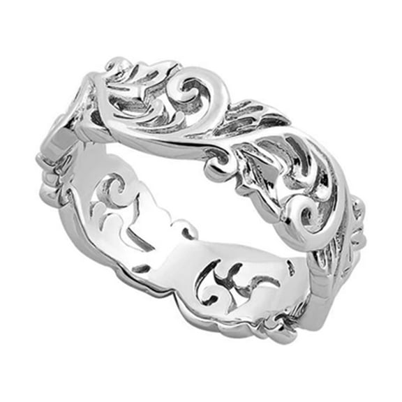925 Sterling Silver Oxidized Platinum Plated Filigree Floral Women Valentines Day Gifts Ring