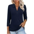 thumbnail image 2 of Lmueinov Womens Tops 3/4 Length Sleeve Shirts with Collar V Neck Business Casual Work Tunic Blouses Basic Tees 2025 Fall Outfits, 2 of 7