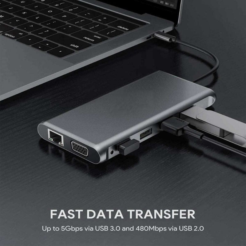 USB C Hub, 12-in-1 USB C Hub Multiport Adapter, with 4K HD, USB-C and 5-Slot USB 3.0 5Gbps Data Transfer Port, SD/TF Card Reader,1Gbps Ethernet RJ45 Hub with DC 3.5Audio