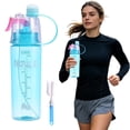 thumbnail image 2 of Leakproof Water Bottle With Extra Spray Head & Straw 600ml Sports Water Bottle Drinking And Spraying Misting Bottle For Cooling And Hydration, Gym, Sports, Outdoors And Office, Blue, 2 of 6