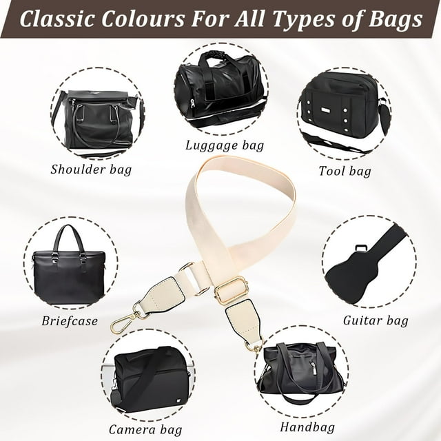 Becaristey Simple Bag Strap Replacement Exquisite Craft And High-end Texture No Loose Thread Shoulder Bag Strap Beige+White