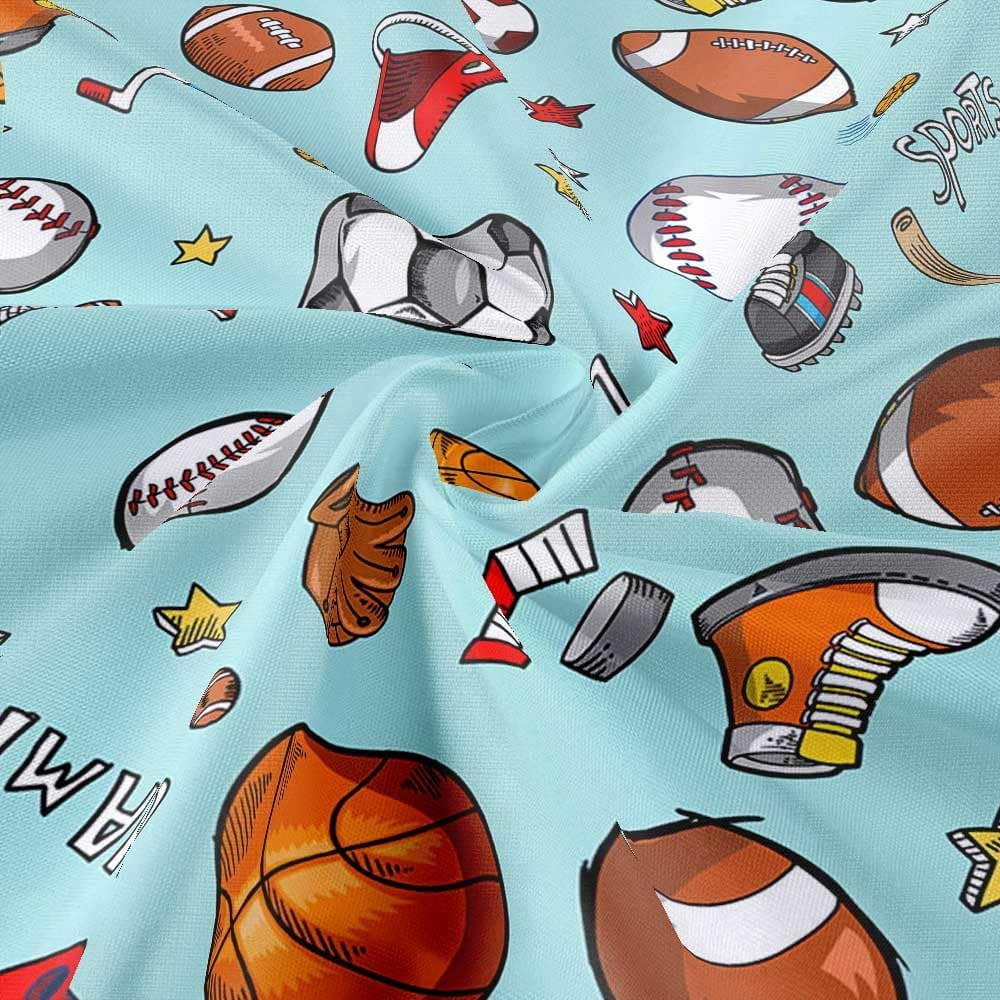 Sports Shower Curtain for Kids Children Teens, Basketball Football Baseball Hockey Star Teal Shower Curtain Sports Bathroom Decor, Fabric Baseball Shower Curtain Set with Hooks (72X84), Teal