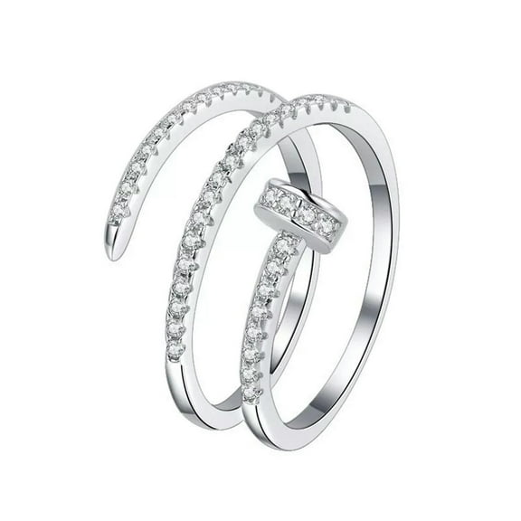 K-KED S925 Solid Sterling Luxury 5A Zirconia 3 Rows Spiral Nail Rings Gifts for Women