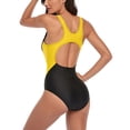 thumbnail image 4 of Lovzfmll Women's One Piece Swimsuit Crew Neck Athletic Color Block Backless, Rash Guards Racerback Push-Up Open Back with Pads Conservative Bathing Suit, Yellow 2XL, 4 of 9