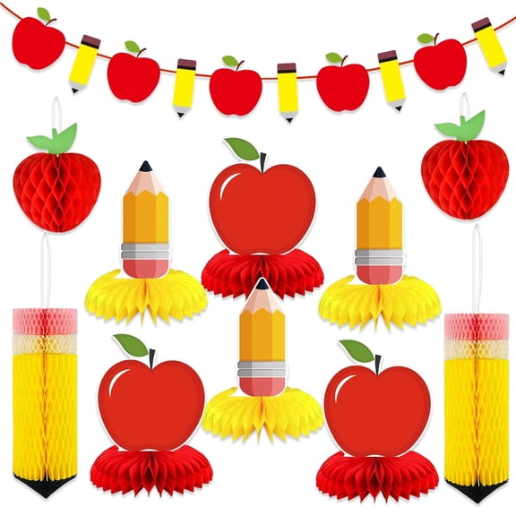 VETPW Back to School Decorations Banner, Back to School Banner and Apple Pencil Garland School Hanging Swirls, First Day of School Decorations for Classroom Office Home