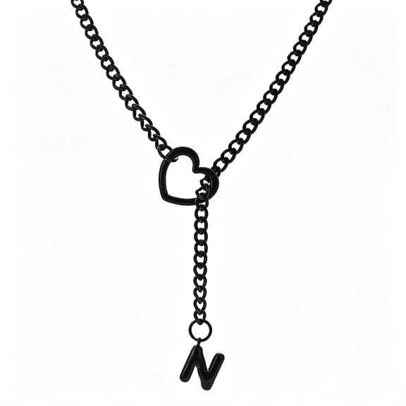 DESIGNICE Black Heart Slip Chain Initial Necklaces for Women,Stainless Steel O-Ring Adjustable Lariat Heart Y-Necklace,Punk Gothic Cuban Collar Choker Necklace for Women