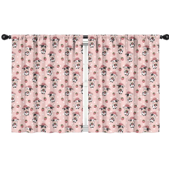 Blackout Kids Curtains,Pink Cow Strawberry Hat Pattern Childrens Insulated Curtains Set Of 2,Bedroom Essentials,Toddler Room Decor 42x54in(106x137cm)