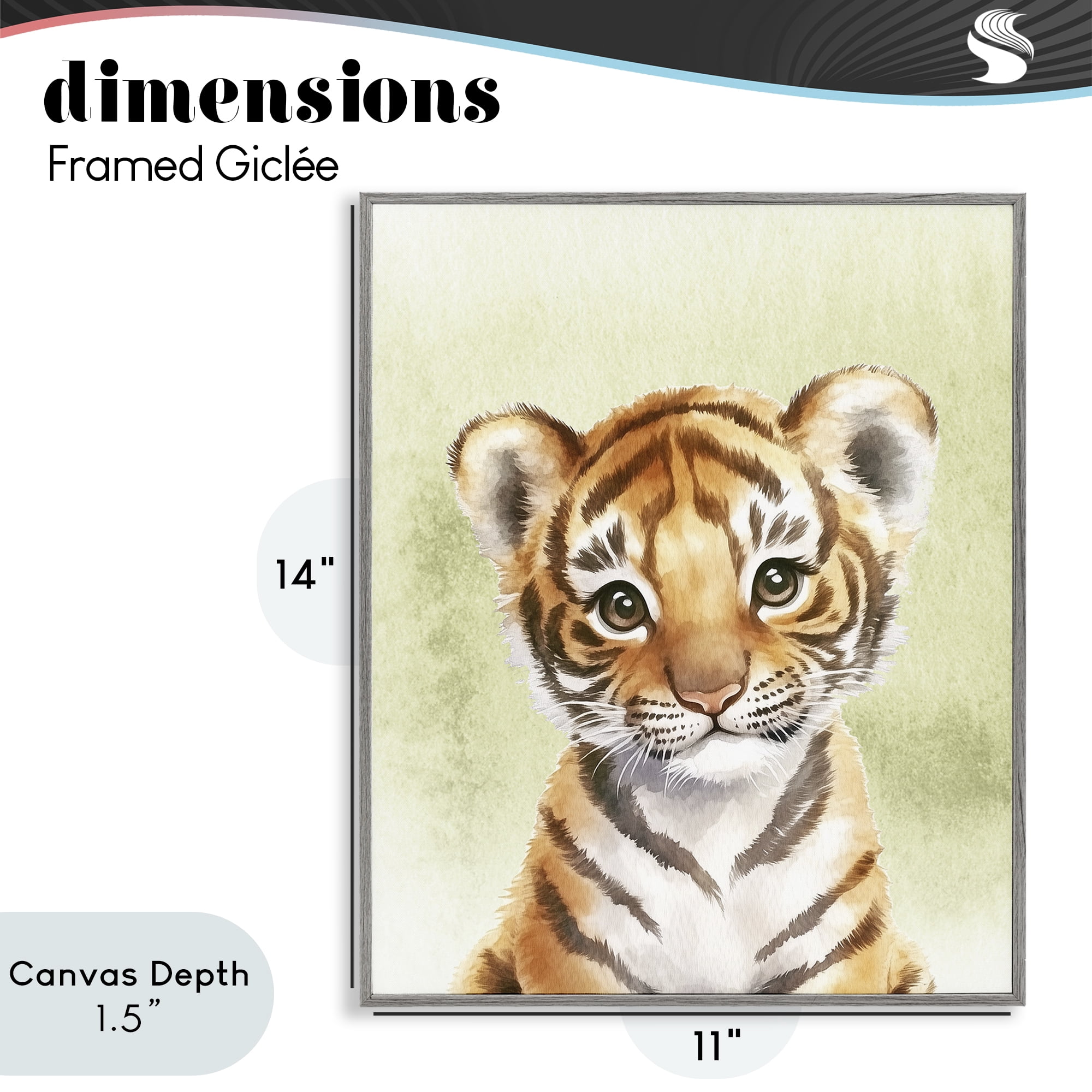 Stupell Industries Jungle Friends Baby Tiger Gray Framed Giclee Art, design by Christine Simpson Art