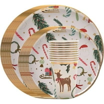 Christmas Paper Plates and Cups Set Decorations, 10 Set Holiday Santa Claus Tableware with Cups, Merry Christmas Theme Party Decor