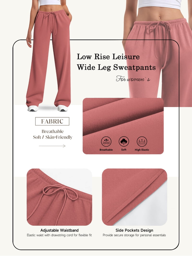 TEMOFON Womens Straight Leg Low rise Sweat Pants Wide Leg