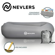 Nevlers Air Filled Inflatable Lounger - Gray - Portable & Waterproof - Includes 3 Side Pockets and Travel Bag - Made from Strong and Durable 210T Polyester