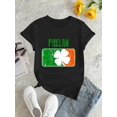 thumbnail image 2 of Clover & Letter Print Comfy T-Shirt, Round Neck Short Sleeve Sports Tee, Women's Activewear, 2 of 6