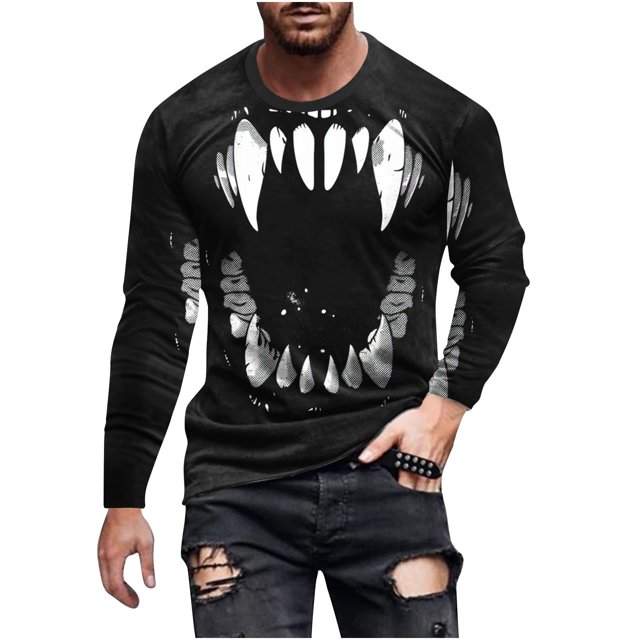 Blusas y camisas de manga larga y cuello redondo para hombre, estilo casual, con estampado de Halloween, de poliéster.