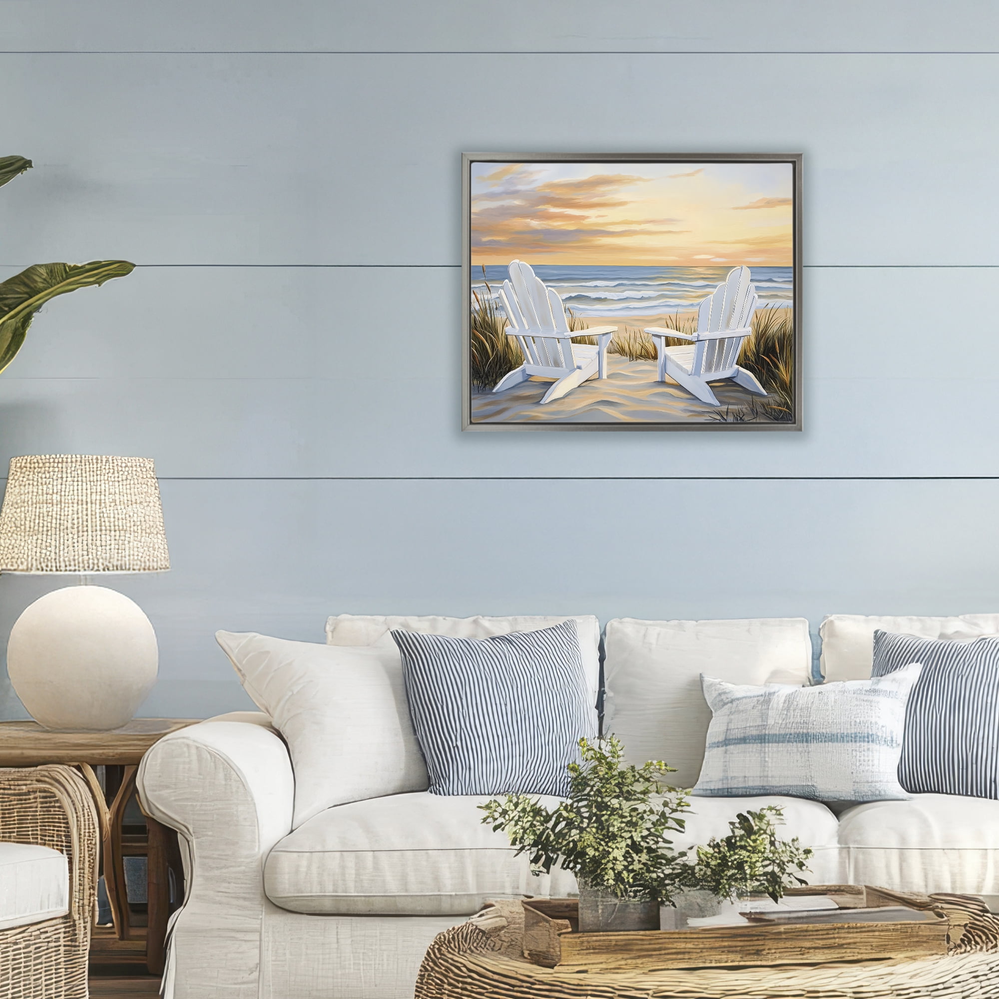 Stupell Industries Wave Watching Spot at Sunset Gray Framed Floater Canvas Wall Art, design by Petal Prints Design
