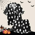 thumbnail image 5 of Halloween Pajamas 2 Piece Pjs Set Silk Ghost Graphic Button Down Short Sleeve Shirts Shorts Halloween Pjs Black L, 5 of 7