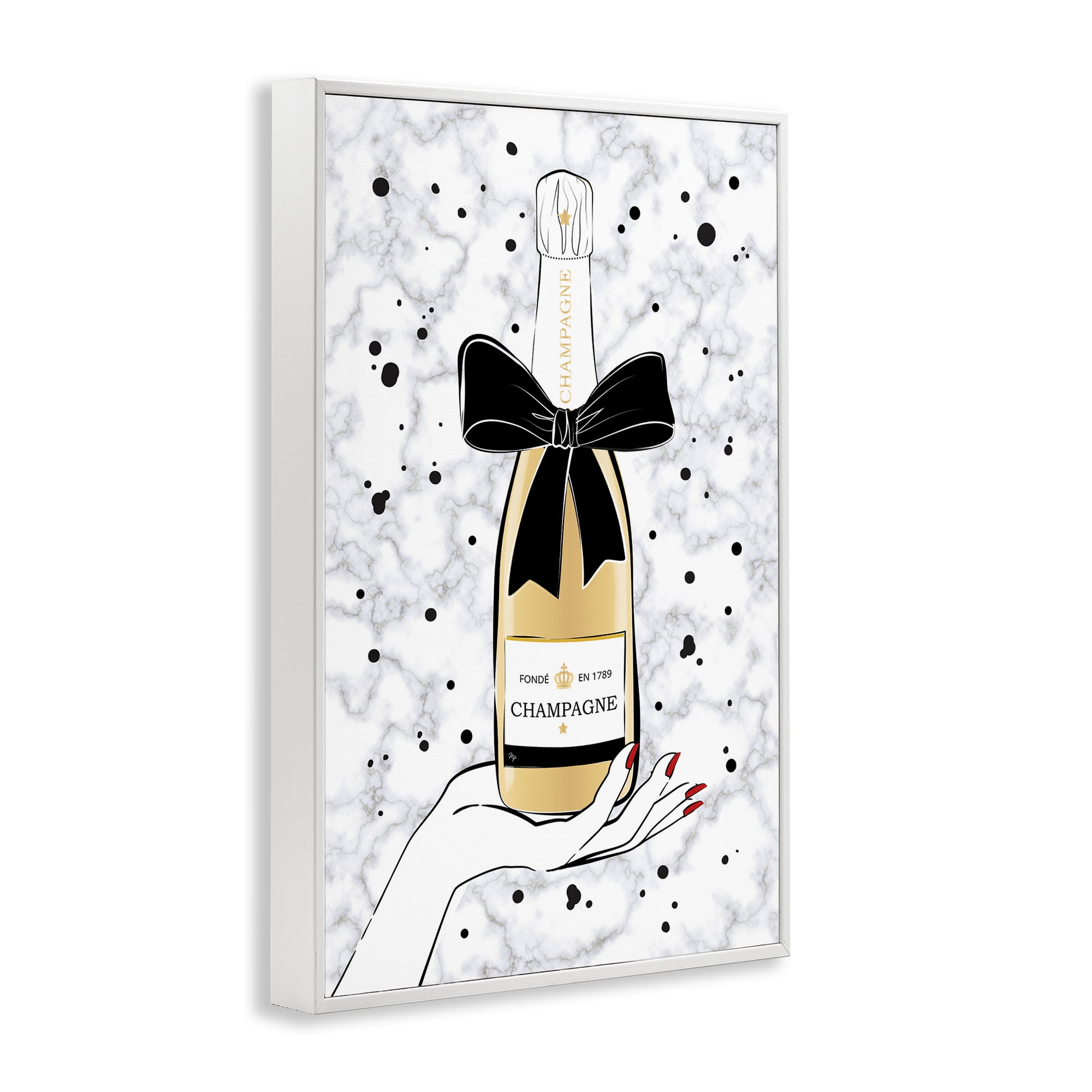 Stupell Industries Holding Champagne Bottle Food & Beverage Painting White Framed Art Print Wall Art, 12 x 18