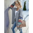 thumbnail image 5 of Women'S Long Open Front Cardigan Striped Color Block Loose Knit Sweaters Outwear Coat Grey M, 5 of 8