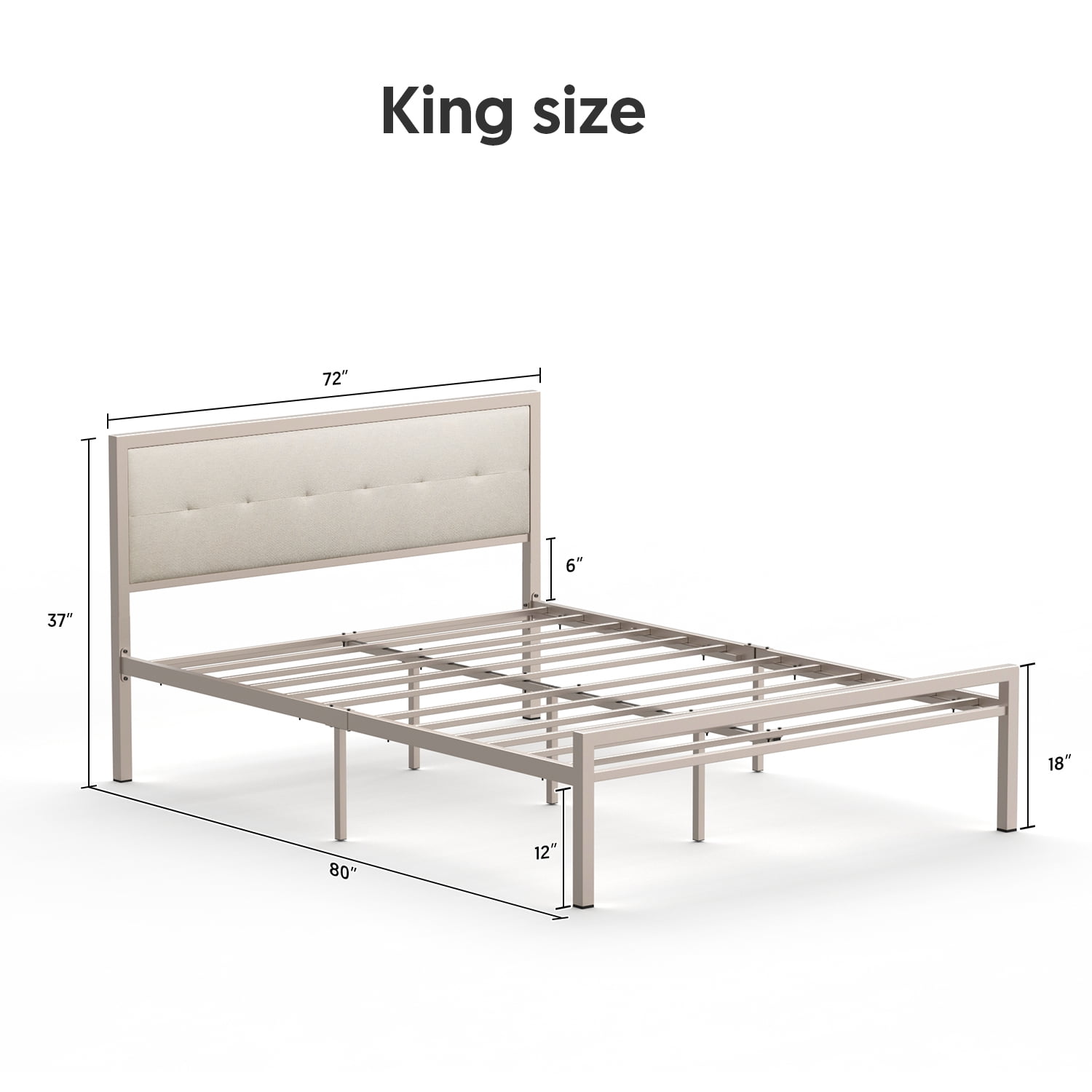 Bonsoir KING Size Bed Frame Steady Steel Platform with Fabric Headboard/Footboard (Champagne Color Frame)