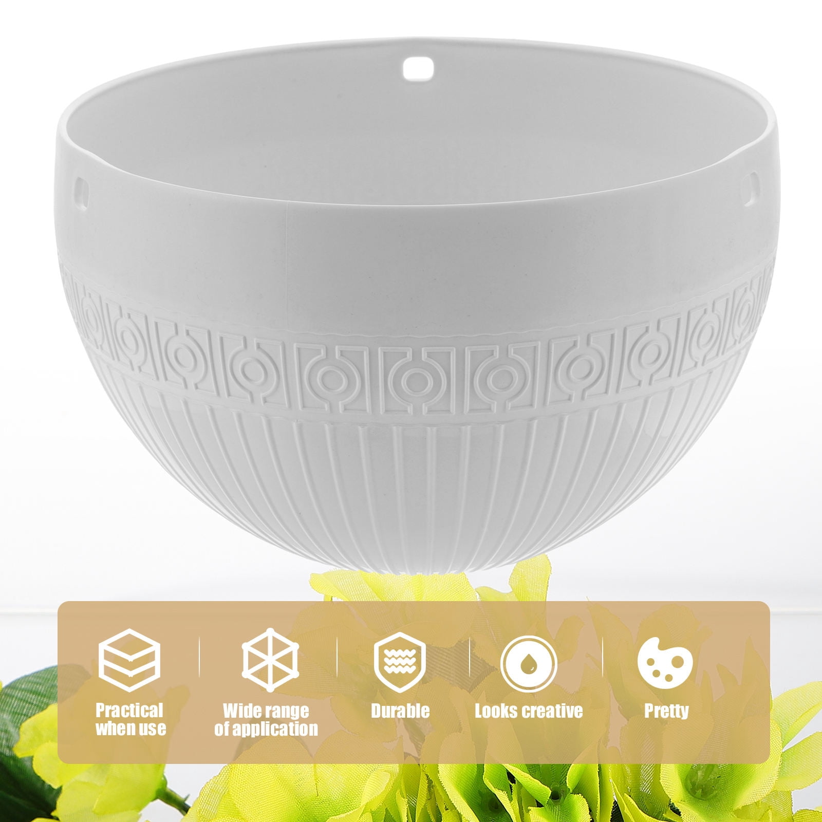 ELAYARD Set of 2 White Plastic Hanging Plant Pots with Water Storage for Indoor Bedroom Decor