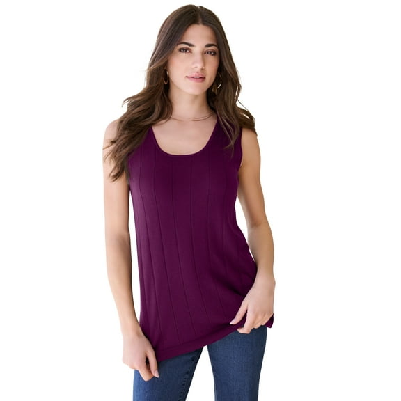 Roaman's Women's Plus Size Drop Needle Tank Lightweight Sweater Knit