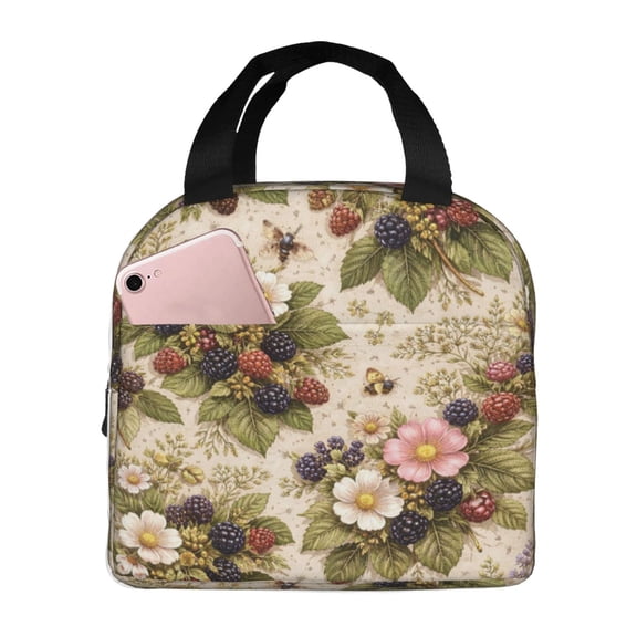 Blackberry Floral Lunch Bag Reusable Thermal Lunch Box with Handle for Women and Men