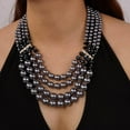 thumbnail image 6 of 1920s Flapper Faux Pearl Strand Necklace and Earrings Set Boho Vintage Layered Long Chunky Crystal Stacked Choker for Women, 6 of 12