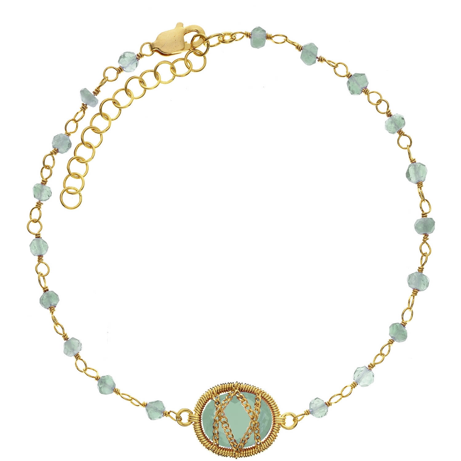 5th & Main 18kt Gold over Sterling Silver Hand-Wrapped Beaded Chalcedony Stone Bracelet by Generic
