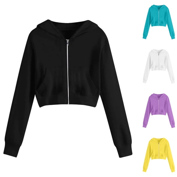 Women Casual Jacket Solid Color Zipper Pockets Long Sleeve Hooded Casual Outwear Blouse Fall Spring Track Jackets with Pockets Fall Fashion 2026