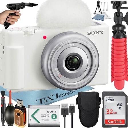 Sony ZV-1F Vlogging Camera (White) with SanDisk 32GB Memory Card   Tripod   ZeeTech Accessory Bundle (International Version)