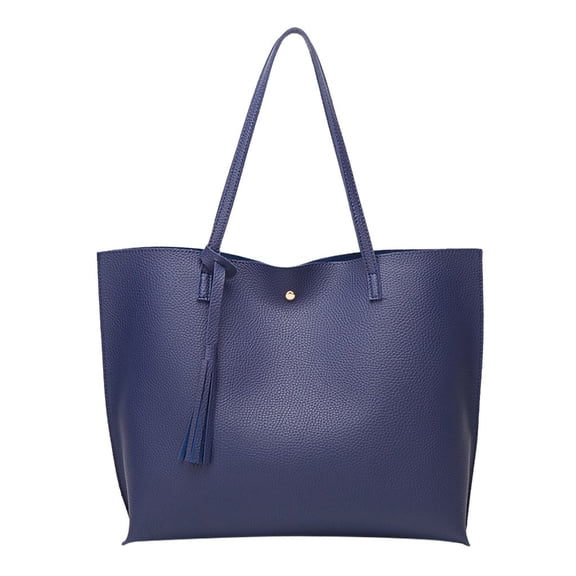 Modstep Women Leather Tote Bags Large Capacity Solid Color Button Shoulder Purse Travel Work Shopping Handbags Gift for Lady Blue