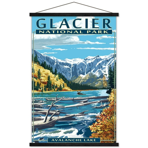 Lantern Press - Glacier National Park, Avalanche Lake Wall Poster with Magnetic Frame, 22.375" x 34"
