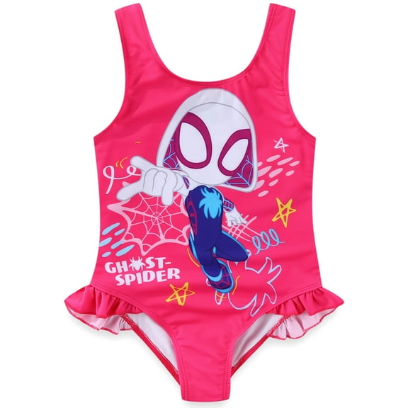 Marvel Spider-Gwen Ghost Spider Swimsuit UPF 50  One Piece Bathing Suit (Girls), Sizes 2T-5