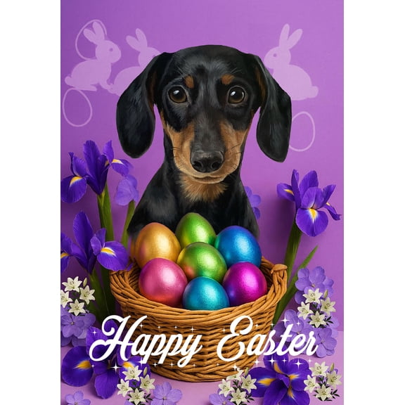 Dachshund B/T Longhair - Best of Breed Easter Holiday Outdoor Garden Flag 12" x 17" Mailbox Flag Dog Flag