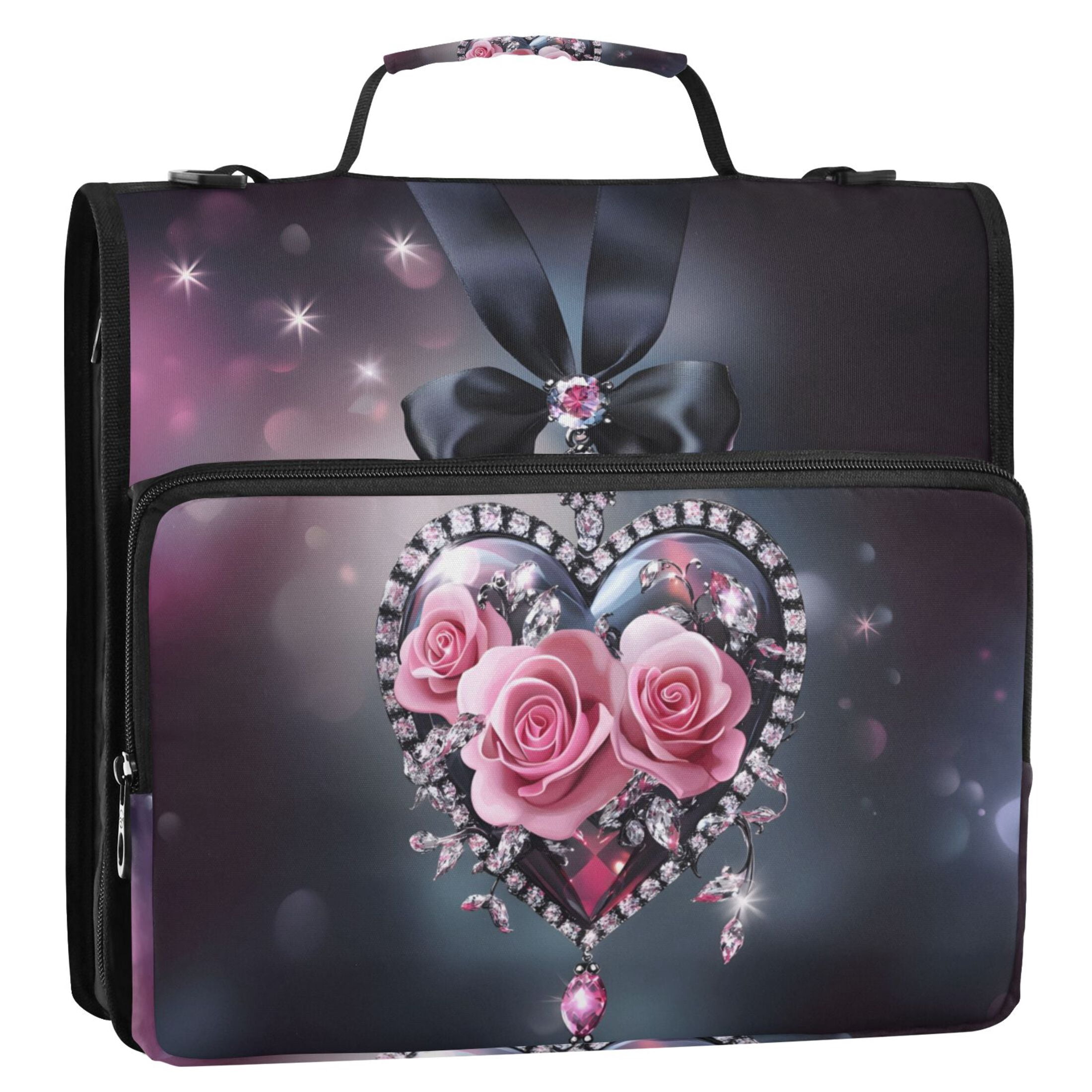 ALAZA Zipper Binder Bag Rose in Heart 3 Ring File Folder Binder Organizer Bag
