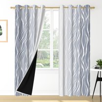 Nanqianyi Light Grey Blackout Curtains 52 X 84 Inch Length 2 Panels, White Wave Line Ombre Thermal Insulated Drapes for Bedroom, Living Room