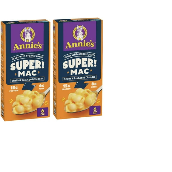 Annie's Super Mac Protein Mac & Cheese Shells & Real Aged Cheddar - 6oz pack of 2