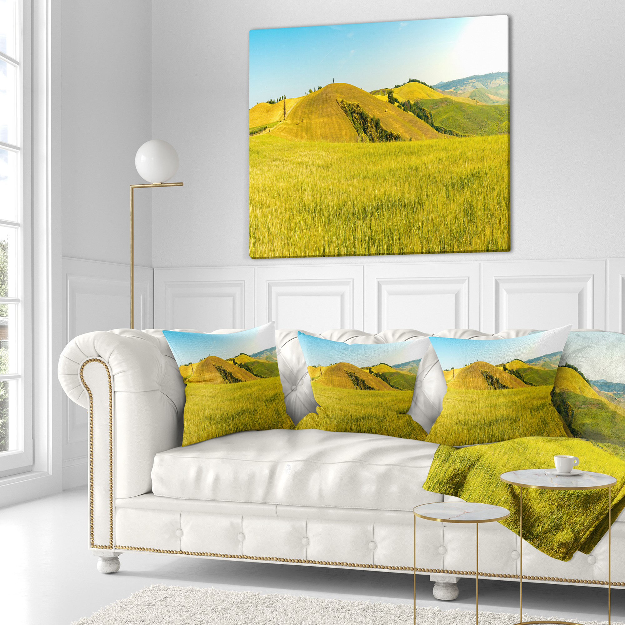 Designart Tuscany Wheat Field on Sunny Day - Landscape Printed Throw Pillow - 18x18