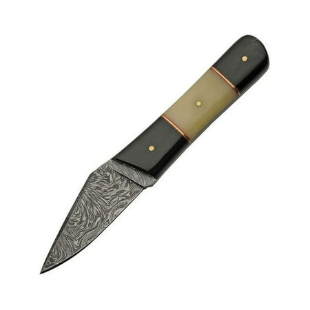 Damascus DM-1258HN Black / White Bone Horn Handle Fixed Blade Knife
