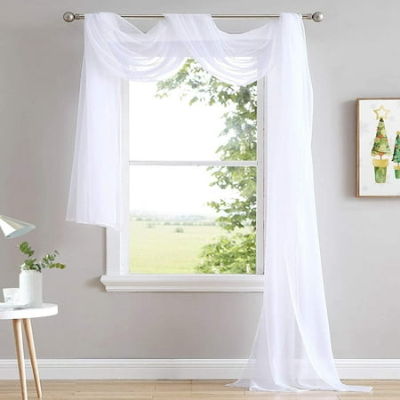 216 Inch Extra Long White Sheer Window Sashes Soft Voile Textured ...