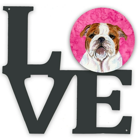 Pink English Bulldog Metal Wall Artwork LOVE