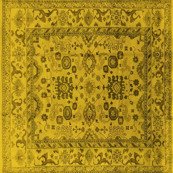 Ahgly Company Machine Washable Indoor Square Oriental Yellow Traditional Area Rugs, 6' Square