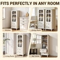 thumbnail image 5 of Small Pantry Cabinet with Glass Door and Drawers, SESSLIFE Small Kitchen Storage Cabinet with Adjustable Shelves, Farmhouse Coffee Bar Cabinet for Small Spaces, White, 5 of 11