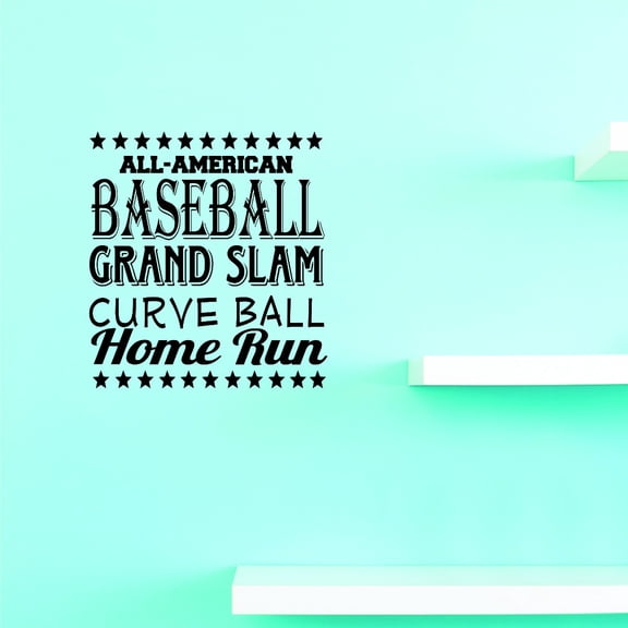 Do It Yourself Wall Decal Sticker All American Baseball Sports Grand Slam Curve Ball Home Run Sign Childrens Bedroom 14x28"
