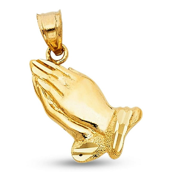 Solid 14k Yellow Gold Praying Hands Pendant Christian Style Charm Design Polished Genuine 17 x 15 mm