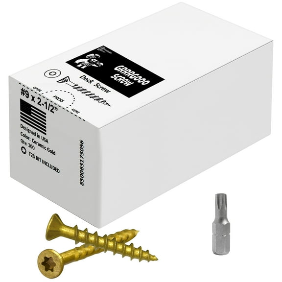 Decking Screws - #9, 2-1/2 Inch, Gold, 100 Pcs Long Star Head Wood to Wood Screws - Exterior Wood Screws For Outdoor Decking, Construction, Woodworking Projects & Furniture Heavy Duty Deck Fasteners