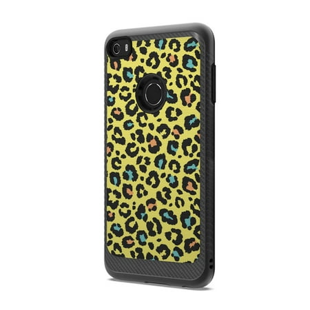 Capsule Case Compatible with Alcatel Idol 5 Alcatel Nitro 5 [Drop Protection Shock Proof Carbon Fiber Black Case Defender Design Strong Armor Shield Phone Cover] - (Yellow Leopard)