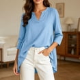 thumbnail image 2 of Cmfcve Tunic Tops for Women Cotton Linen Long Sleeve V Neck Blouses Loose Fit Casual Flowy Shirts, 2 of 6