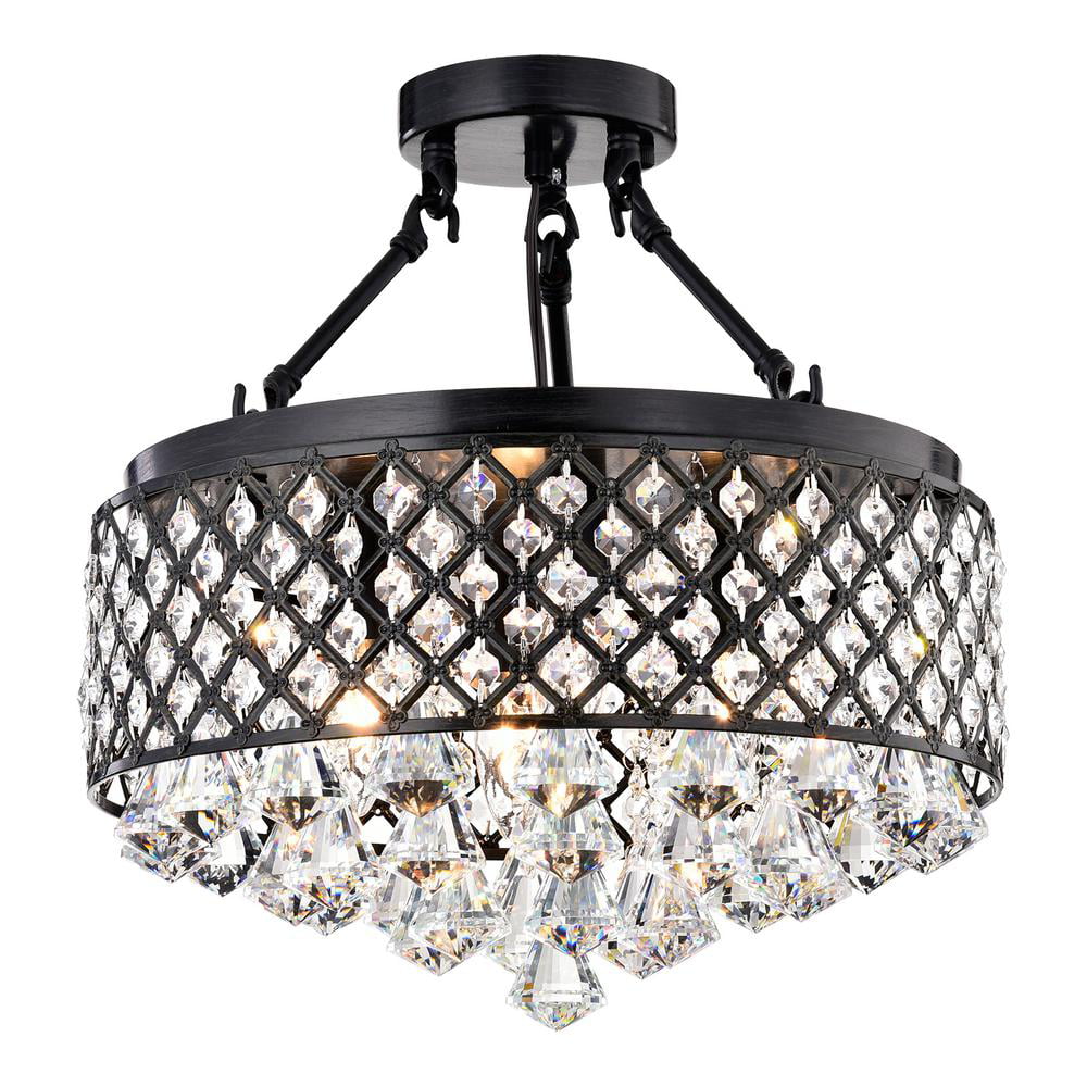 edvivi 4-lights antique black semi flush mount crystal chandelier | glam  lighting