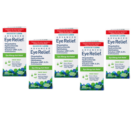 5 Pack - Bausch + Lomb Advanced Eye Relief 0.2% Olopatadine Antihistamine Eye Drops, 0.12 fl oz, 16-Hour Allergy Relief, Once-Daily Prescription-Strength Eye Drops for Itchy Eyes
